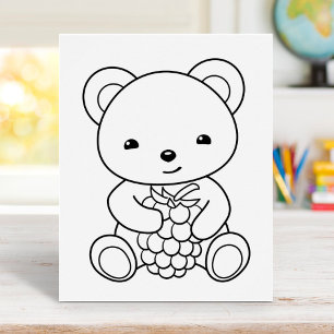 Cute Bear Holding a Berry Colouring Page Poster