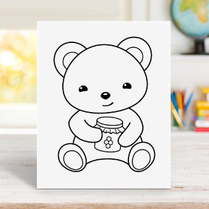 Cute Bear Holding a Honey Jar Colouring Page Rubber Stamp