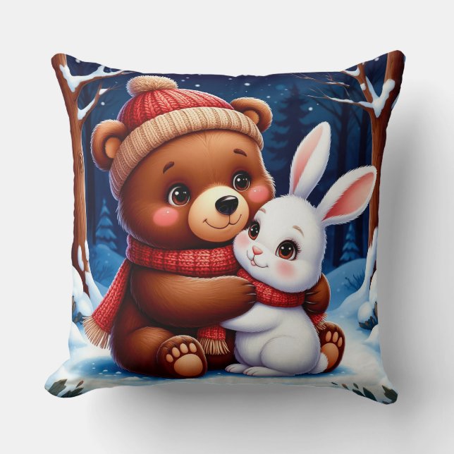 Cute Bear Holding Bunny Cushion (Front)