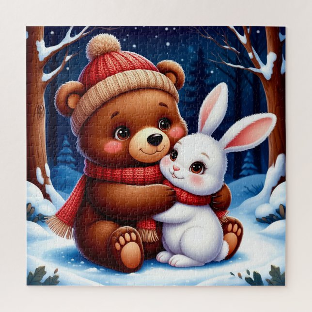 Cute Bear Holding Bunny Jigsaw Puzzle (Vertical)