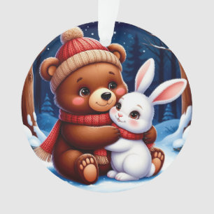 Cute Bear Holding Bunny Ornament