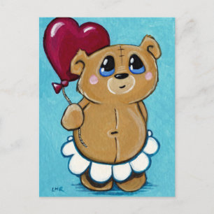 Cute Bear Holding Heart Balloon Postcard