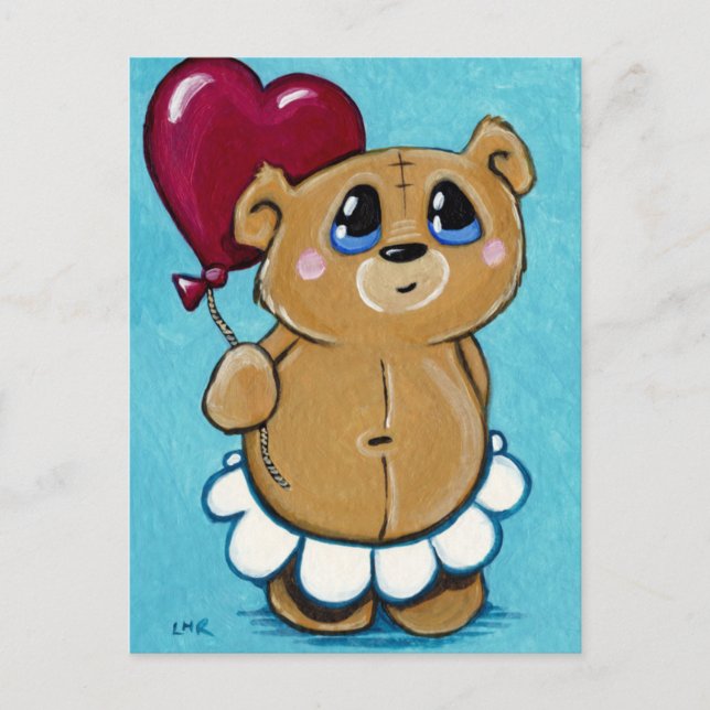 Cute Bear Holding Heart Balloon Postcard (Front)