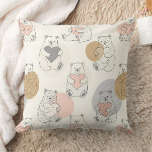 Cute Bear Holding Heart -- Pastel Nursery (10) Cushion