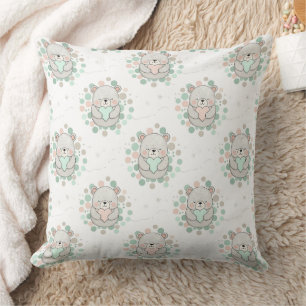 Cute Bear Holding Heart -- Pastel Nursery (6) Cushion