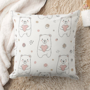 Cute Bear Holding Heart -- Pastel Nursery Cushion