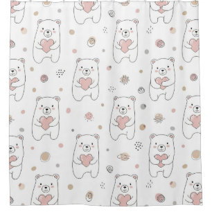 Cute Bear Holding Heart -- Pastel Nursery Shower Curtain