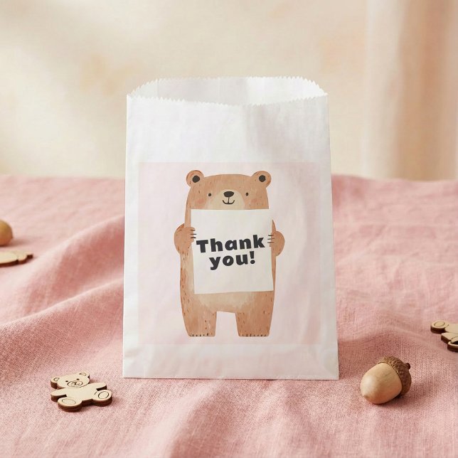 Cute Bear Holding name or message Sign pink Favour Bag (Cute Bear Holding name or message Sign pink Favor Bag.)