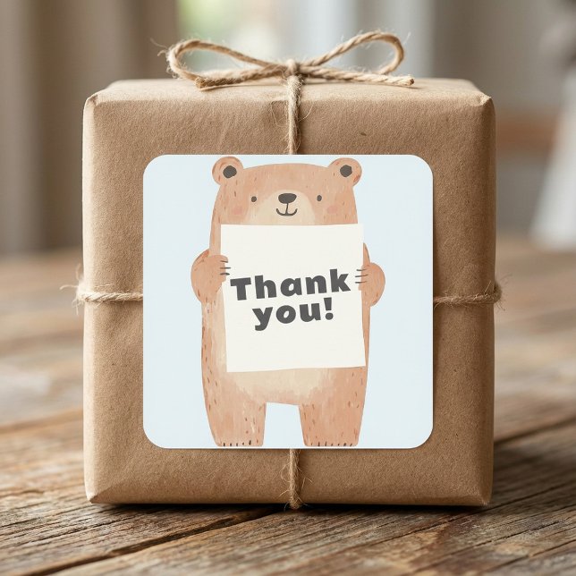 Cute Bear Holding name or message Sign Square Sticker (Cute Bear Holding name or message Sign Square Sticker.)