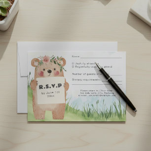 Cute bear holding sign RSVP card