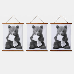 Cute Bear Holding Toilet Paper Funny Minimalist Hanging Tapestry