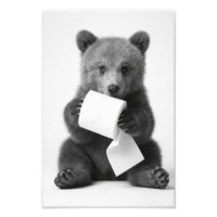 Cute Bear Holding Toilet Paper Funny Minimalist