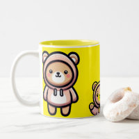Cute Bear Hoodie Yellow Mug | Kawaii Coffee Cup
