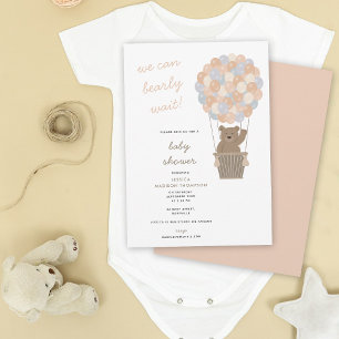 Cute Bear Hot Air Balloons Baby Girl Baby Shower Invitation
