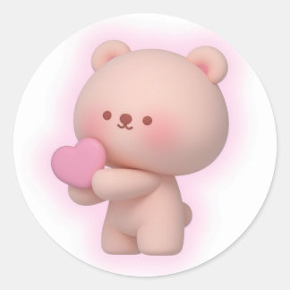 Cute Bear Hug Classic Round Sticker