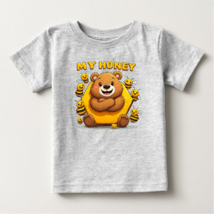 Cute Bear Hugging Yellow Honeycomb Baby T-Shirt