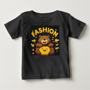 Cute Bear Hugging Yellow Honeycomb Baby T-Shirt