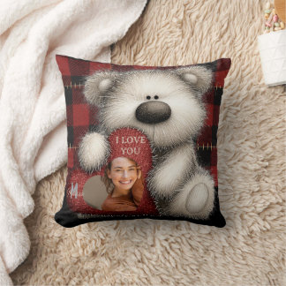 Cute Bear I Love You Custom Monogram Photo Cushion