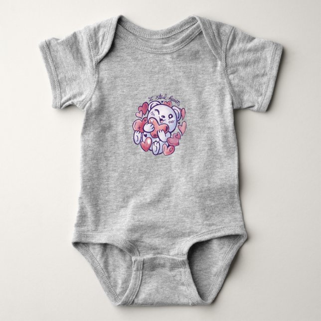 Cute Bear I Steal Hearts Valentine T-Shirt Baby Bodysuit (Front)