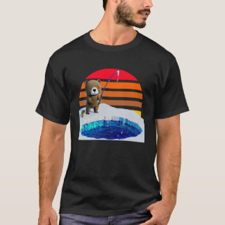Cute Bear Ice Fishing Sunset T-Shirt