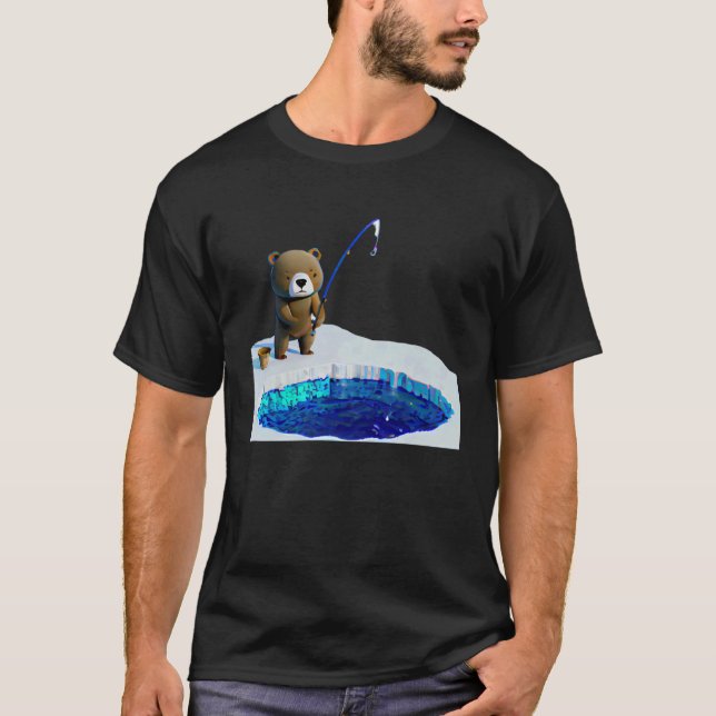 Cute Bear Ice Fishing T-Shirt (Front)