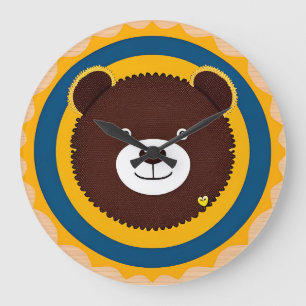 Cute Bear Illustration With Bright Colours Large Clock