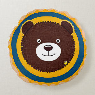 Cute Bear Illustration With Bright Colours Round Cushion