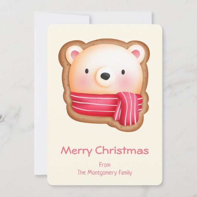 Cute Bear in a Winter Scarf Cookie Drawing Holiday Card (Front)