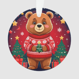 Cute Bear In Christmas Sweater Ornament