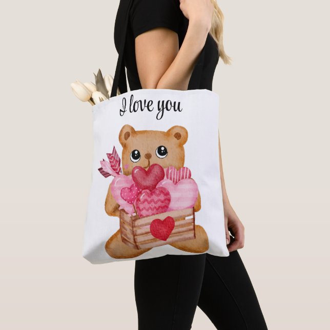 Cute Bear in Love Illustration Tote Bag (Close Up)