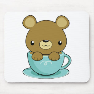 Cute Bear in Teacup (Brown Bear Type) Mouse Pad