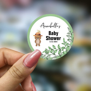 Cute Bear in the Wood Baby Shower  Classic Round Sticker