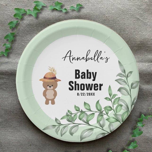 Cute Bear in the Wood Baby Shower  Paper Plate (Creator Uploaded)