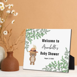 Cute Bear in the Wood Welcome Baby Shower Plaque