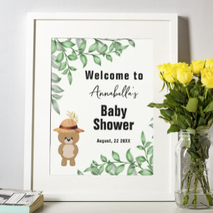 Cute Bear In the Wood Welcome Baby Shower  Poster