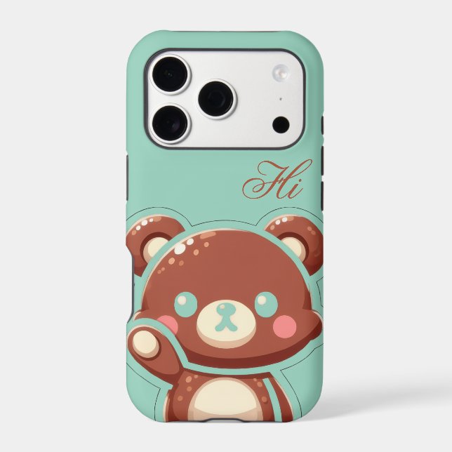 Cute Bear iPhone Case –Mint Green Teddy Bear cover (Back)