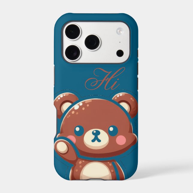 Cute Bear iPhone Case – Teal Blue Teddy Bear cover (Back)