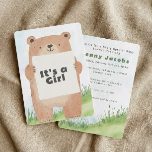 Cute bear It’s a girl Baby Shower bear Invitation
