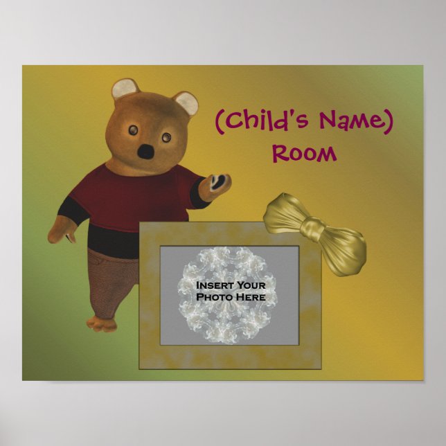 Cute Bear Kids Personalised Door Wall Photo  Poster (Front)
