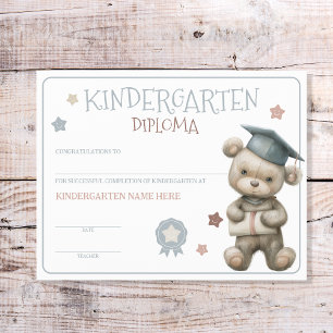 Cute Bear Kindergarten Diploma Certificate 