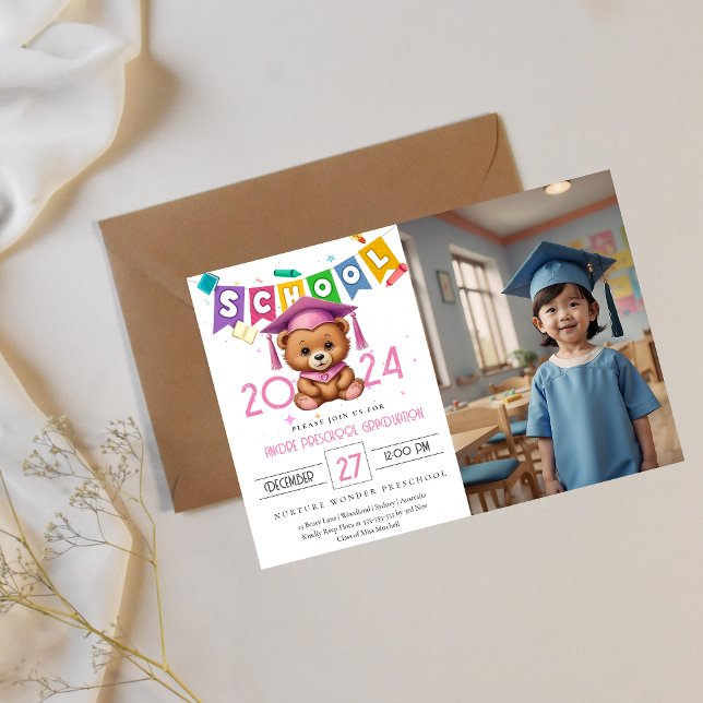 Cute bear Kindergarten Graduation Invitation (Creator Uploaded)