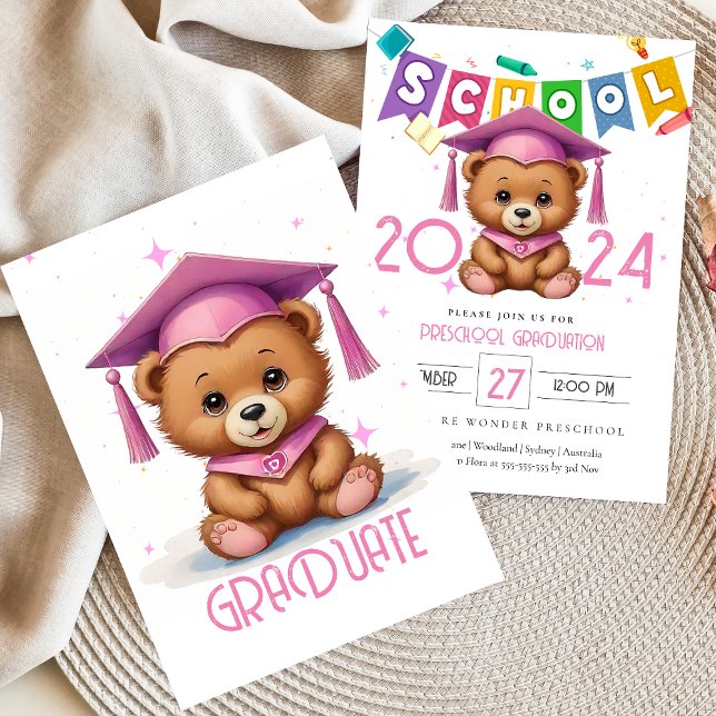 Cute bear Kindergarten Graduation Invitation (Creator Uploaded)