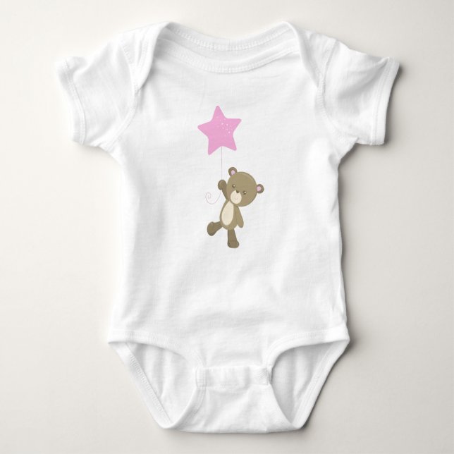 Cute Bear, Little Bear, Bear With Balloon, Star Baby Bodysuit (Front)