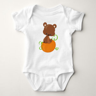 Cute Bear, Little Bear, Brown Bear, Pumpkin Baby Bodysuit