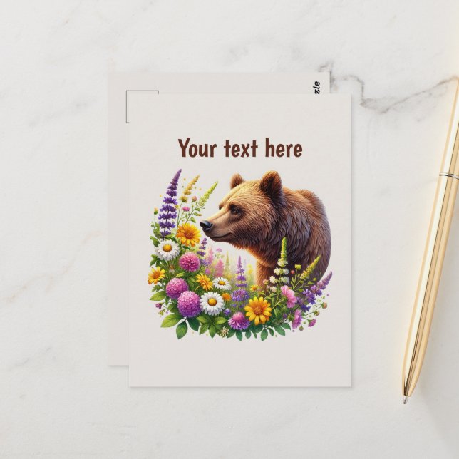 Cute bear lovers customisable  postcard (Front/Back In Situ)