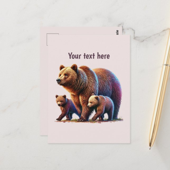 Cute bear lovers customisable  postcard (Front/Back In Situ)