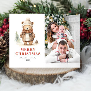 Cute Bear Merry Christmas Photo Holiday Postcard