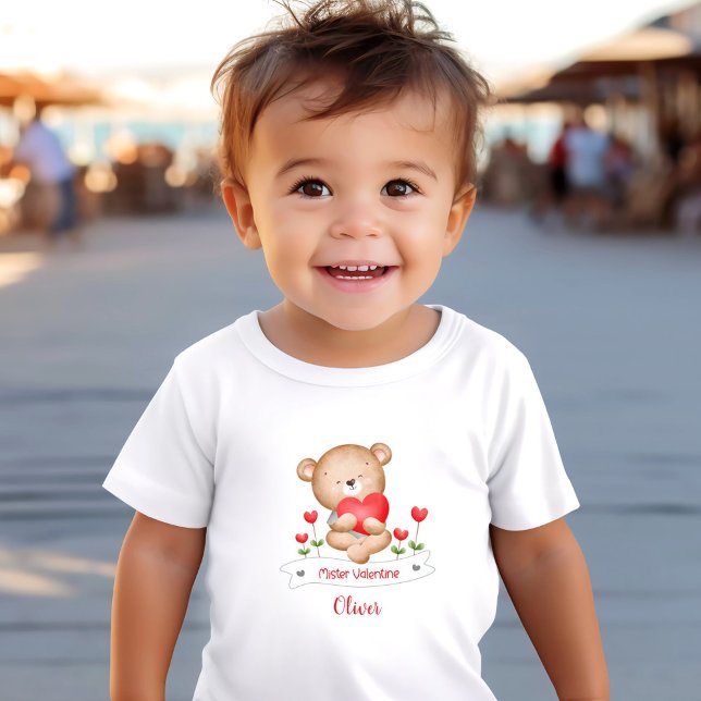 Cute Bear Mister Valentine Boy Personalised Name Toddler T-Shirt (Cute Bear Mister Valentine Boy Personalized Name Toddler T-shirt)