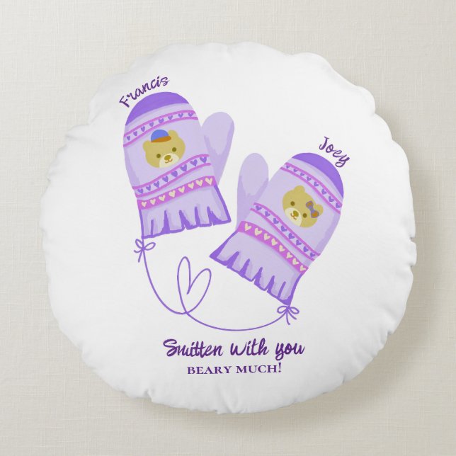 Cute Bear Mittens Personalized Lovers Round Pillow (Front)