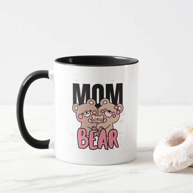 Cute bear-mom Text Illustration Mug (With Donut)